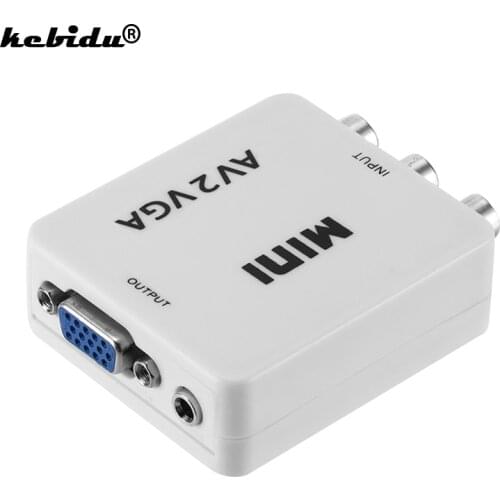 1080P Mini Video Converter RCA AV to VGA Video Converter, 3.5mm Audio AV2VGA/CVBS + Audio to PC HDTV Converter