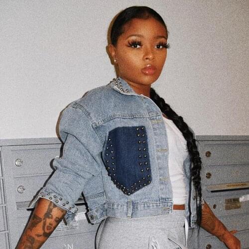 DPSDE Autumn New 2020 Blue Women Jacket One Breasted Full Sleeve Casual Short Coat Rivet Streetwear Students Cool Denim Outwear