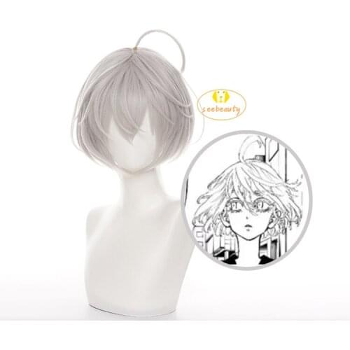 Tokyo Revengers Senju Kawaragi Cosplay Wig Light-Colored Hair Anime Heat Resistant Fiber Hair + Wig Cap Halloween Women Bobo Wig