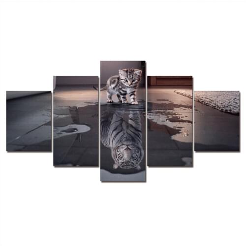 Posters and Prints Cat Tiger Inspiration 5 Piece Painting Wall Art Canvas Painting Pictures For Living Room Home Decoration