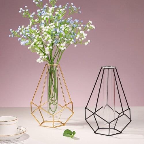 Romantic Geometric Glass Iron Dried Flower Vases Pot for Home Living Room Decoration GQ