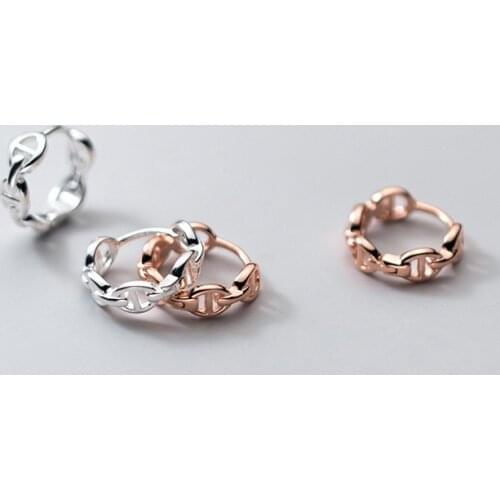 Real 925 Sterling Silver Simple Hollow Geometric Small Hoop Earrings for Women Girls