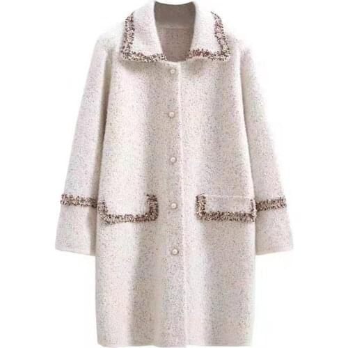 Small Fragrance Style Mink Velvet Mid-Length Coat New Women Cardigan Thickened Autumn Winter Plus Size Woolen Jacket Female L535