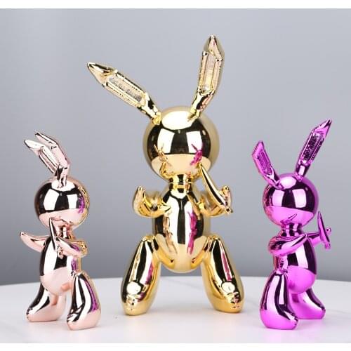 Cute Balloon Rabbit Statue Resin Sculpture Animal Figures Home Decor Modern Nordic Home Decoration Accessories for Living Room