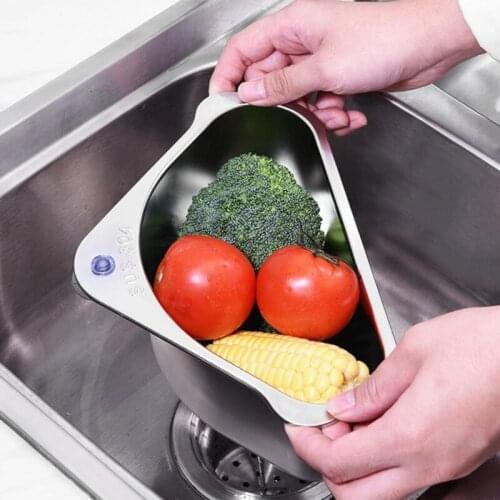Kitchen Triangular Sink Strainer Drain Stainless Steel Vegetable Drainer Sponge Rack Storage Basket Suction Cup Sink Filter