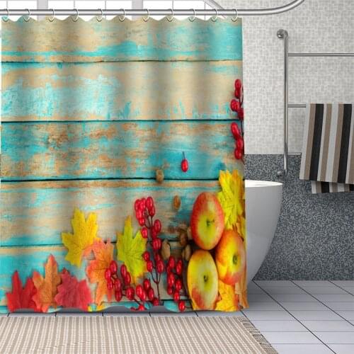 Waterproof Shower Curtain Can Be Customized Wood And Flower Bathroom Shower Bath Supplies Polyester Shower Curtain With Hooks
