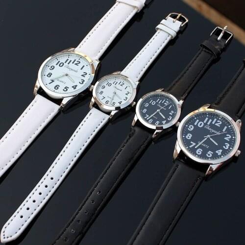 High Quality Girls Womens Fashion Mens Watch Rhinestones Round Leather Quartz Analog Casual Student Wristwatches U75