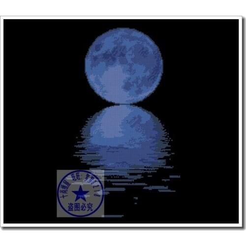 Top Quality Beautiful Lovely Counted Cross Stitch Kit Moon Reflection in the Lake At Night