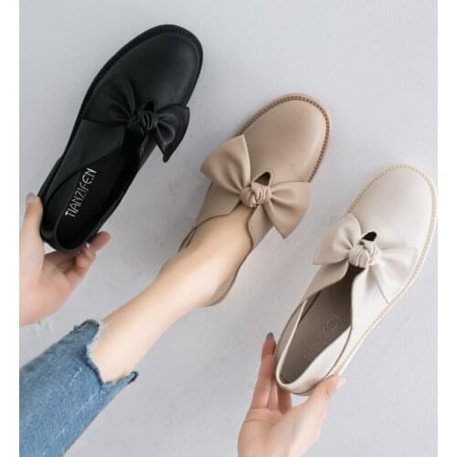 2020 fashion new spring womens singles shoes solid color non-slip light mouth bow simple daily wild womens casual shoes U29-53