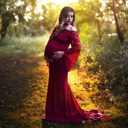 Women Shoulderless Lace Maternity Dresses For Photo Shoot Pregnant Dress Pregnancy Dress Photography Maxi Vestidos For Pregnant