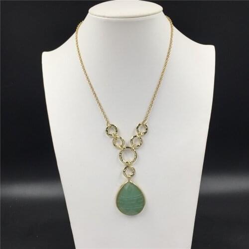 Bohemia Gold Color Plating Big Tear Drop Stone Pendant Elegant Classic Necklace For Women Lady Gift Career Statement Accessories