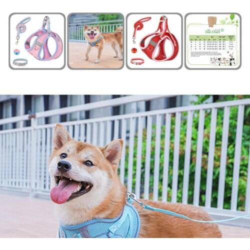 1 Set Pretty Pet Vest Chest Strap Traction Rope Kit Breathable Pet Harness Set with Collar Bell for Medium Small Dogs