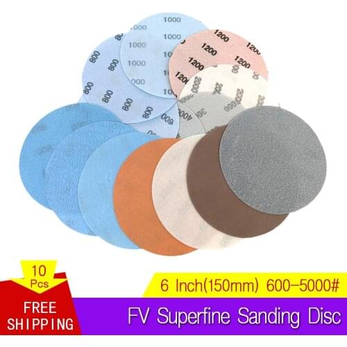 10PCS 5 Inch FV Superfine Film Sanding Disc Soft Waterproof Sandpaper 600 to 5000 Grits for Wet/Dry Automotive Paint Sanding