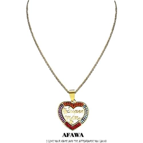 2021 Super Mama Crystal Stainless Steel Charm Necklaces Women Gold Color Love MAMA Chain Necklace Jewelry bijou femme N4892S01
