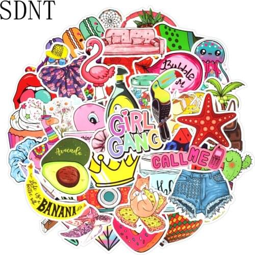50 PCS Pink Cartoon Cute Stickers Girl Vsco Anime Waterproof Stickers to DIY Laptop Cosmetic Case Suitcase Skateboard Guitar Car
