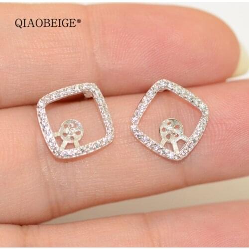 QIAOBEIGE Earrings Settings Accessories Jewelry Making Materials 925 Sterling Silver Pearl Mountings Square shape china supplier