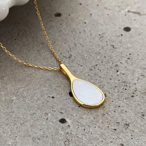 Amaiyllis S925 Sterling Silver Minimalist Scallop Shell Necklace Pendant Statement Tennis Racket Necklace For Female Jewelry