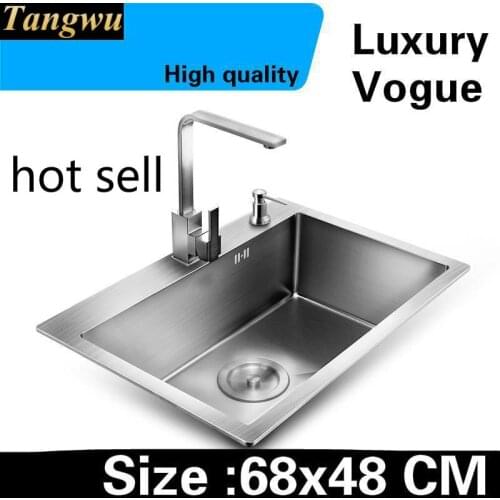 A Free shipping Apartment wash vegetables high capacity 304 stainless steel kitchen manual sink single trough mini 680x480 MM