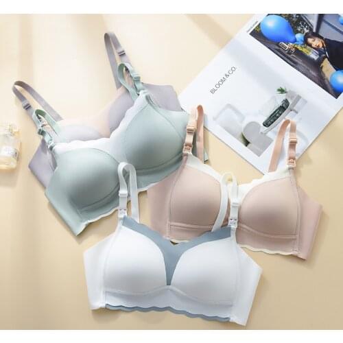 Stitching Color Silk Clothes For Pregnant Women Front Open Shoulder Strap Bra Breastfeeding Without Steel Ring Maternity Clothes