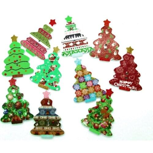 50pcs Mixed Christmas Tree Wooden Buttons For Clothing Needlework Scrapbooking Wood Botones Decorative Crafts Diy Accessories