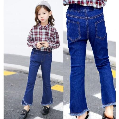 Jeans for Girls Kids Designer Ripped Jeans Baby Girl Tassels Denim Fashion Pants Children Clothes Cotton bell-bottoms for Girl