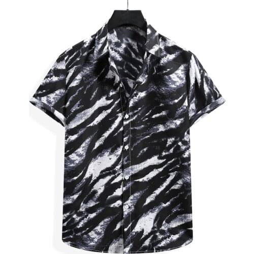 Vintage Black Print Hawaiian Aloha Shirt Men 2021 Summer New Short Sleeve Beach Shirts Men Streetwear Casual Blouse Shirt Male