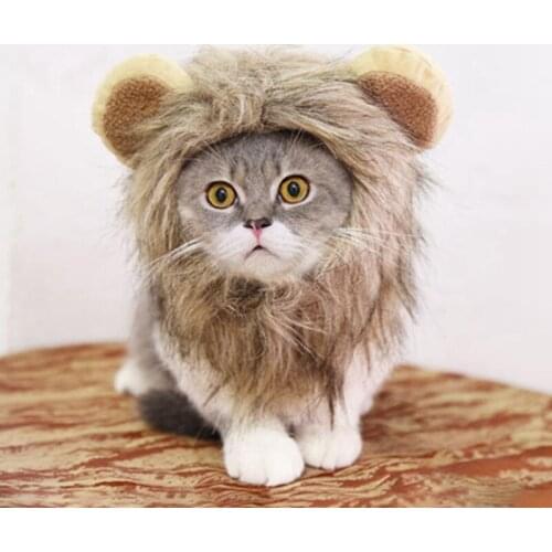 Halloween Pet Cat Costume Cosplay Cute Funny Lion Hat Mane Wig Cap with Ears Kitten Adjustable Dress Up Hat Winter Pet Supplies