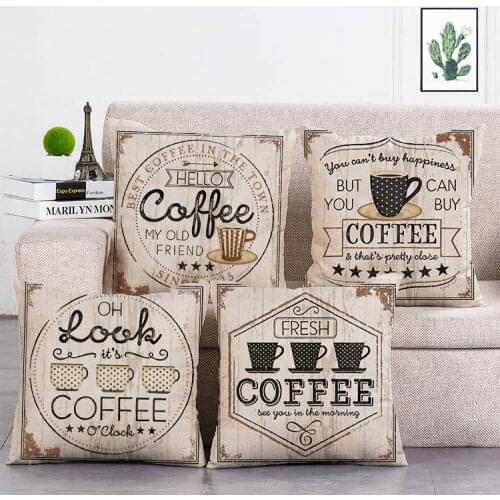 Cotton linen Simple Coffee Letter Books Cushions Pillow Case 45Cmx48Cm Square Office Chair Cushion Cover T37