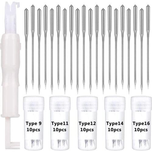 Imzay 50Pcs Sewing Machine Needle With Needle Threader 5 Types Sharp Universal Regular Point For All Low Shank Snap