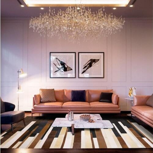 American style natural cowhide striped patch work rug, cow skin fur striped carpet bedroom , decorative villa rug