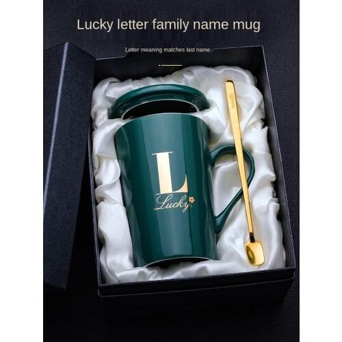 Creative Ceramic Mug with Cover Spoon Couple Drinking Cup Personality Trend Milk Coffee Cup Tea Cup Unisex Household