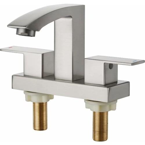 Free ship Square 4" Centerset Bathroom Basin lavatory Faucet Sink Tap brushed nickel
