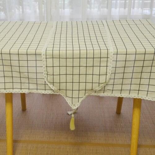 Linen Cotton Tassel Table Runner Printed White Lattice Table Runners Home Table Decorations Wedding Christmas Party Tablecloth
