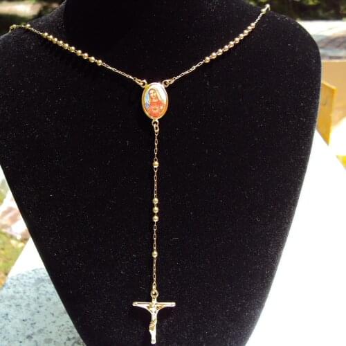 Loyal Women’s Cool Yellow Gold G/F Cross/Crucifix Pendant & Rosario Rosary Beads Necklace Chain