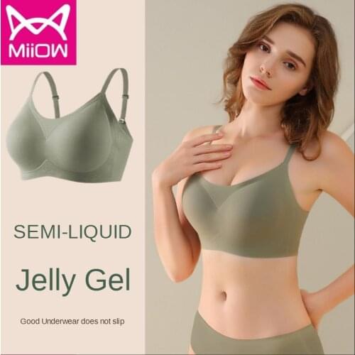 MiiOW Jelly Stripe Traceless Underwear Woman No Rim Thin Small Breast Closed Adjustment Breast Bra Summer