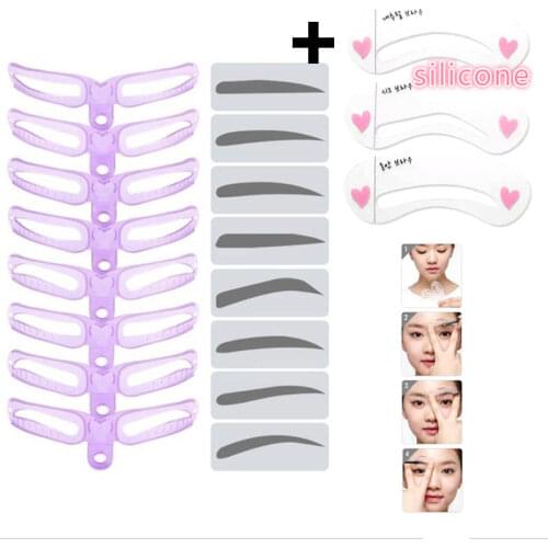 Reusable 8 In1 Eyebrow Shaping Template Helper Adjustable Eyebrow Shapes Stencils Kit Grooming Card Eyebrow Defining Pen
