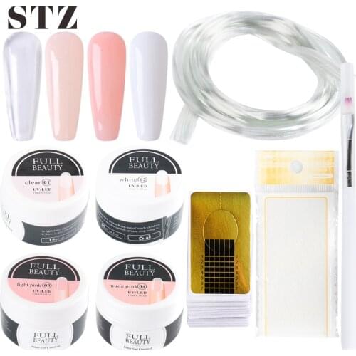 STZ Nail Gel Finger Extension Kit Quick Building Silk Fiberglass Extend Builder Nail Forms Poly UV Gel Brush Manicure Set #1800