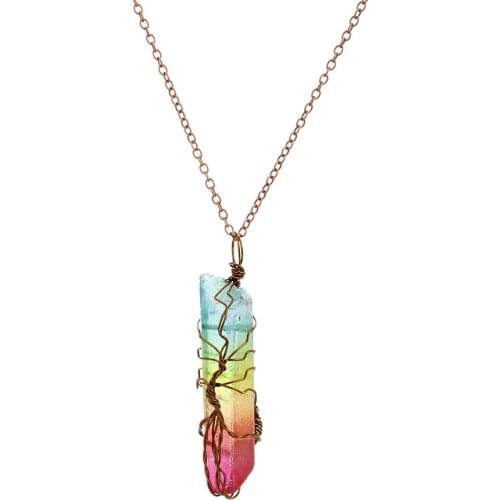 Natural stone hexagonal column pendant, Hand-wound crystal, Tourist souvenirs, employee welfare necklace