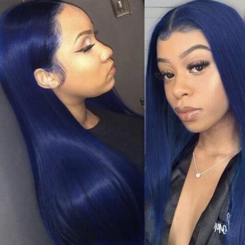 Blue Hair Color Lace Front Wigs Synthetic Hair Silky Straight Glueless for Women Girls Lace Wig with Baby Hair