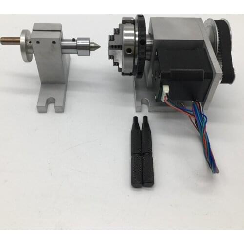 4 axis, rotation, A axis 4th rotary& 3 jaws Sanou K01-63 2.5inch 63mm chuck & MT2 Tailstock For Router Woodworking CNC