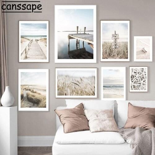 Landscape Canvas Art Print Reed Plant Paintings Beach Conch Wall Pictures Nordic Posters and Prints Living Room Decoration
