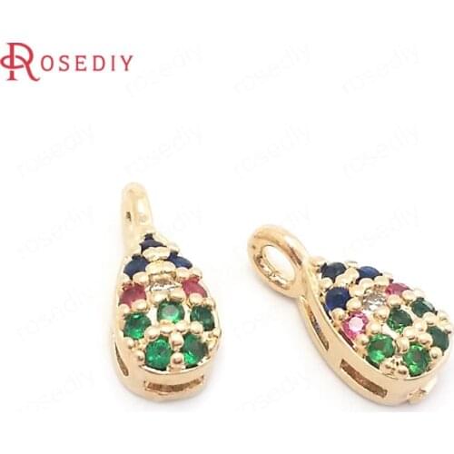 38532)10PCS 4.5x10MM 24K Champagne Gold Color Brass and Zircon Drop Shape Charms Pendants Jewelry Making Supplies Diy Findings