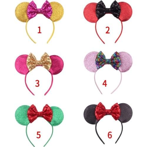 Disney 1pcs Minnie Mickey cute headband hair accessories double-sided sequin bow ear headband childrens party woman gift