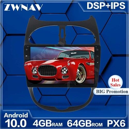 PX6 4GB+64GB Android 10.0 Car Multimedia Player For Peugeot 206 2000 2001-2016 GPS Navi Radio navi stereo Touch screen head unit