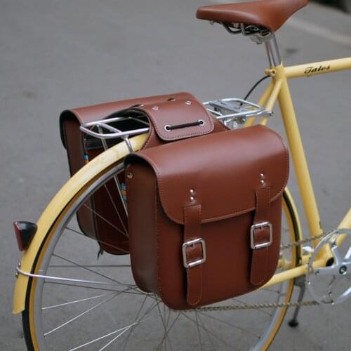 Q1096 Free shipping Retro cycling bags Vintage bike senior pu leather camel bag hard back shelf package saddle bag