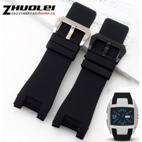 Waterproof band 32*17mm black rubber watch strap with stainless steel buckle watchband men Dedicated fit DZ1215 1216 Bracelet