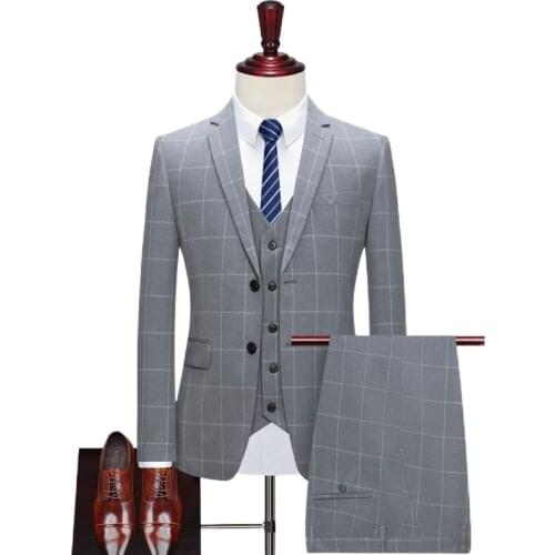 Luxury mens lattice wedding casual tuxedo mens British slim suit 2PCS mens quality business social club Costume homme