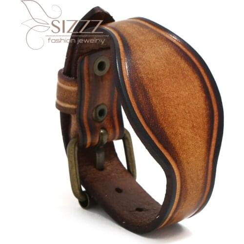 SIZZZ Factory direct 2019 European and American new retro old leather simple mens bracelet&bangles