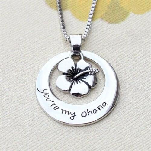 Takerlama Fashion Round Flower Choker Necklace Charms Alloy Letter you are my ohana Pendant Necklaces Jewellery Gift for Friend