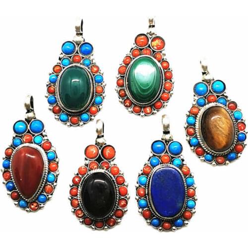 Tibetan Jewelry Pendants Copper Inlay Natural Stone Pendants Owl Multi Colors TBP161